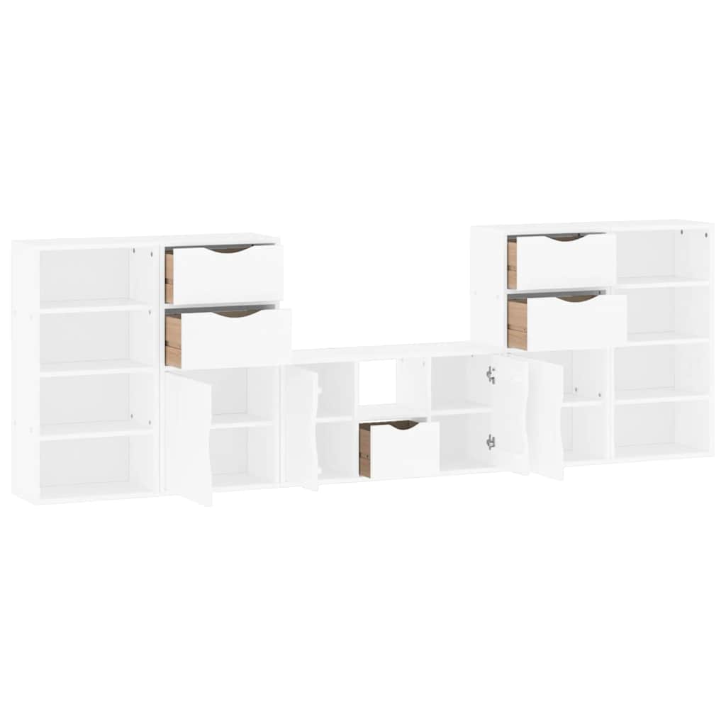 5 Piece TV Units with Storage ODDA White Solid Wood Pine